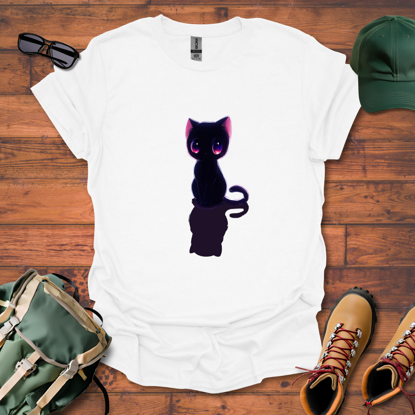 Cat Black Tee - Unisex Softstyle T-Shirt