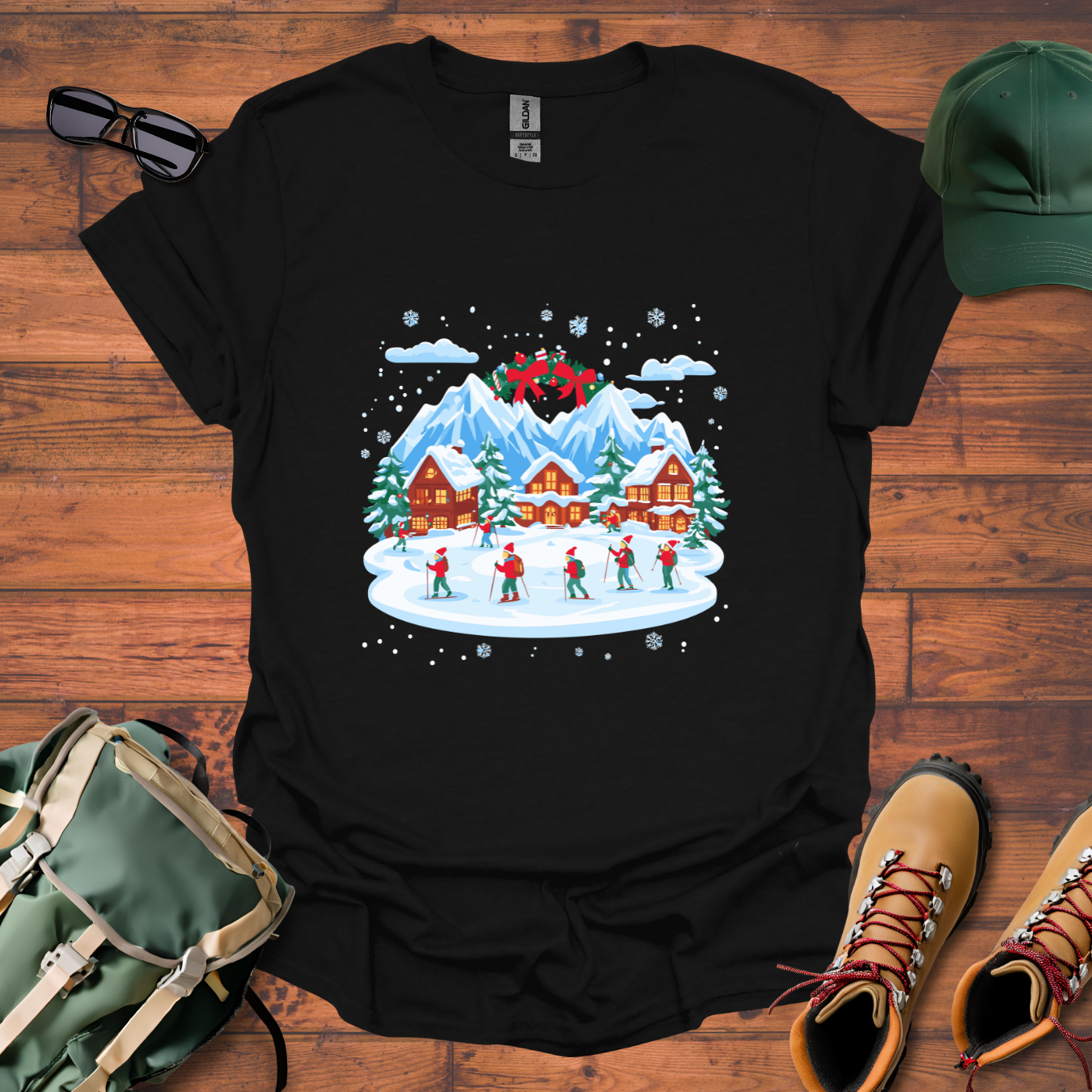 Christmas Village Skiing 2 Tee - Unisex Softstyle T-Shirt