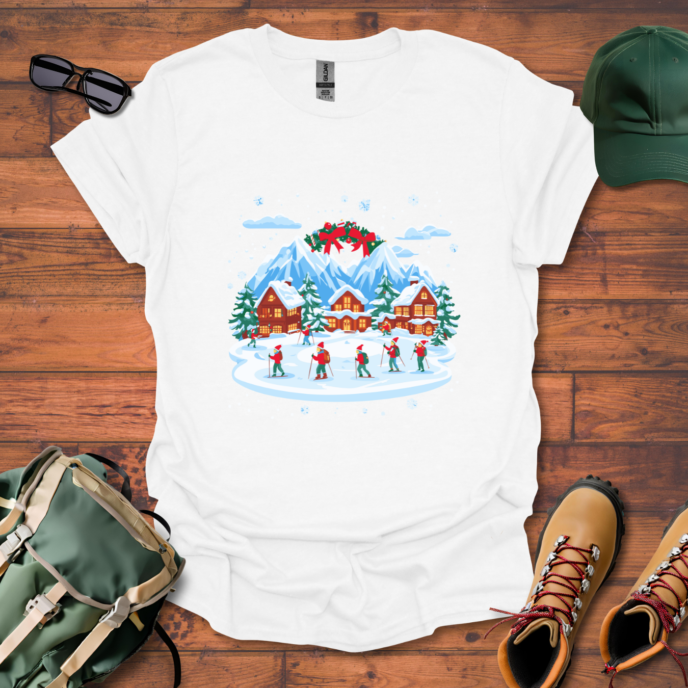 Christmas Village Skiing 2 Tee - Unisex Softstyle T-Shirt