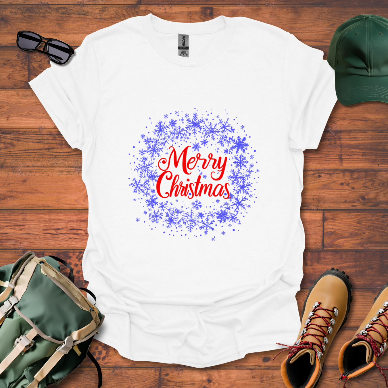 Merry Christmas Snowflakes Tee - Unisex Softstyle T-Shirt