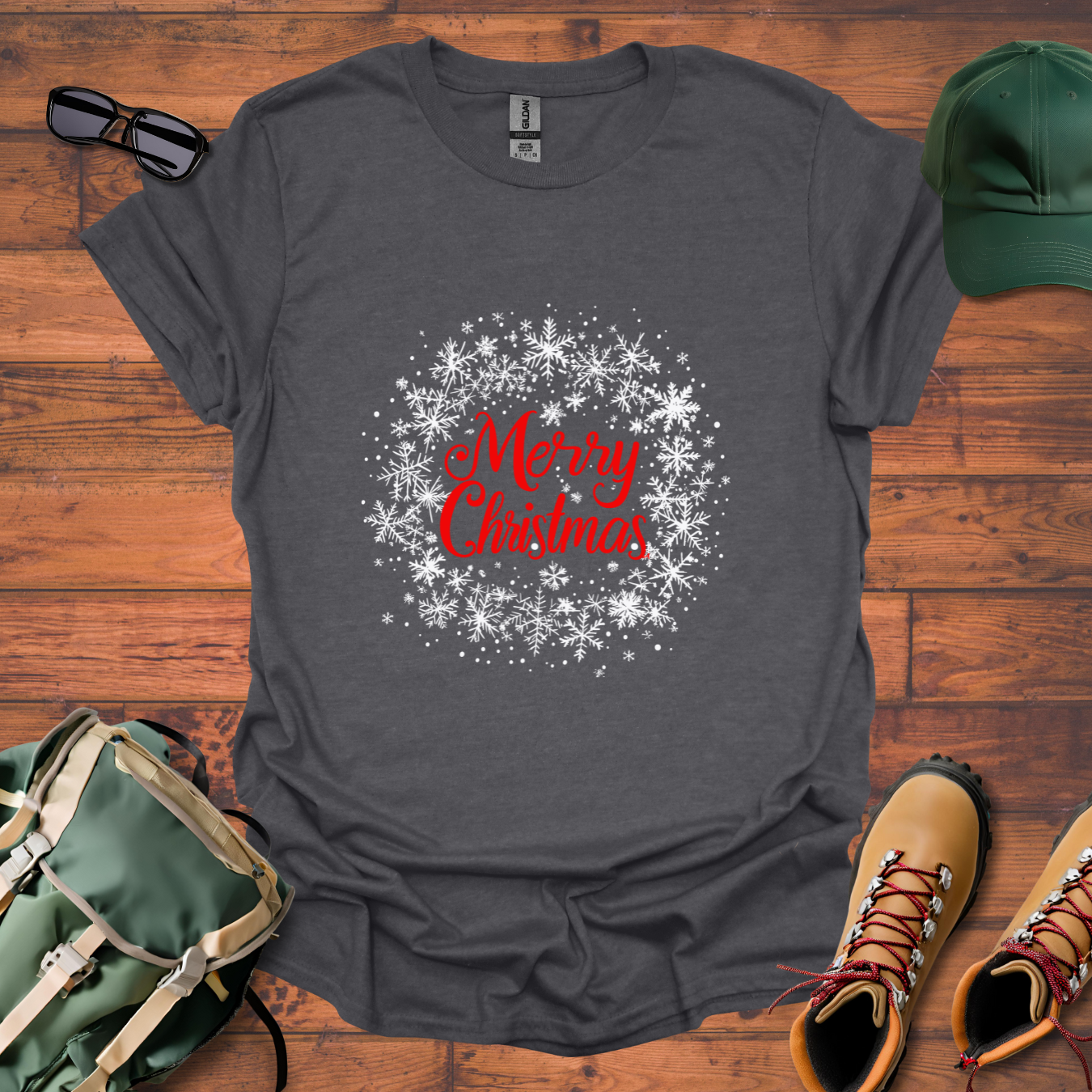Merry Christmas Snowflakes Tee - Unisex Softstyle T-Shirt