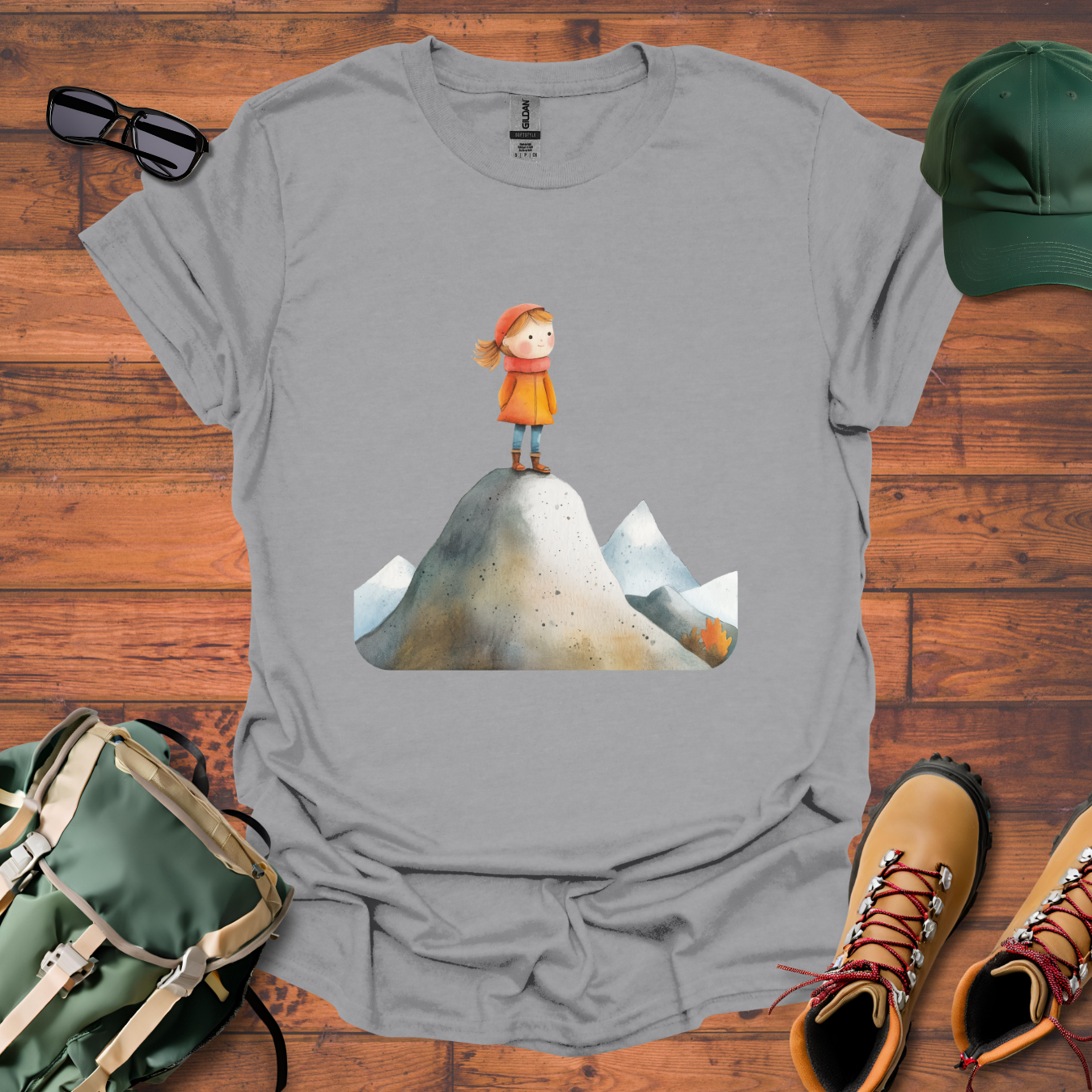 Hiker Girl Mountain 3 Tee - Unisex Softstyle T-Shirt