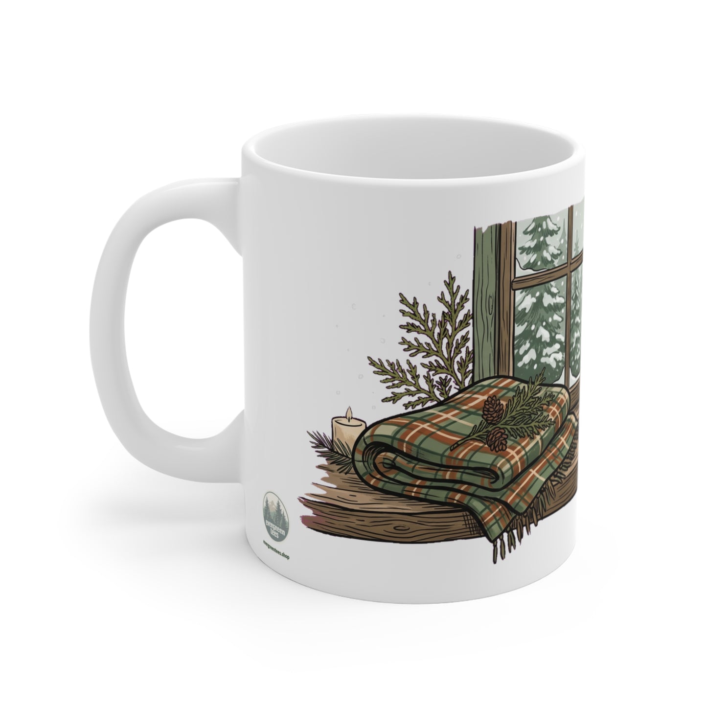 Cozy Cabin Window in Snow - Mug 11oz