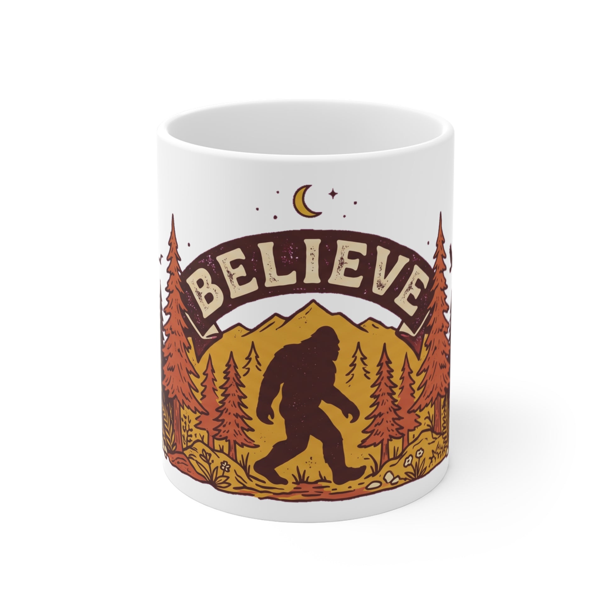 Original hand-drawn designs inspired by nature and the outdoors, from Evergreen Tees. The Bigfoot Believe Forest Badge design, made to order by Evergreen Tees.