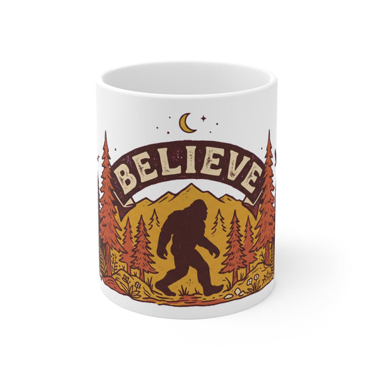 Original hand-drawn designs inspired by nature and the outdoors, from Evergreen Tees. The Bigfoot Believe Forest Badge design, made to order by Evergreen Tees.