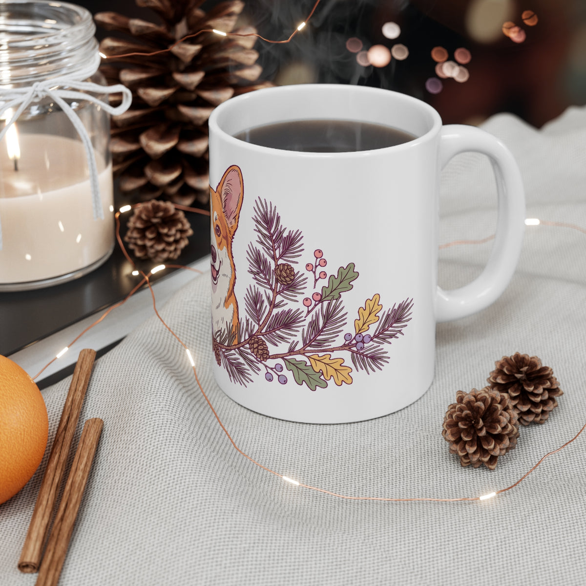 Corgi in Pine & Berry Wreath - Mug 11oz