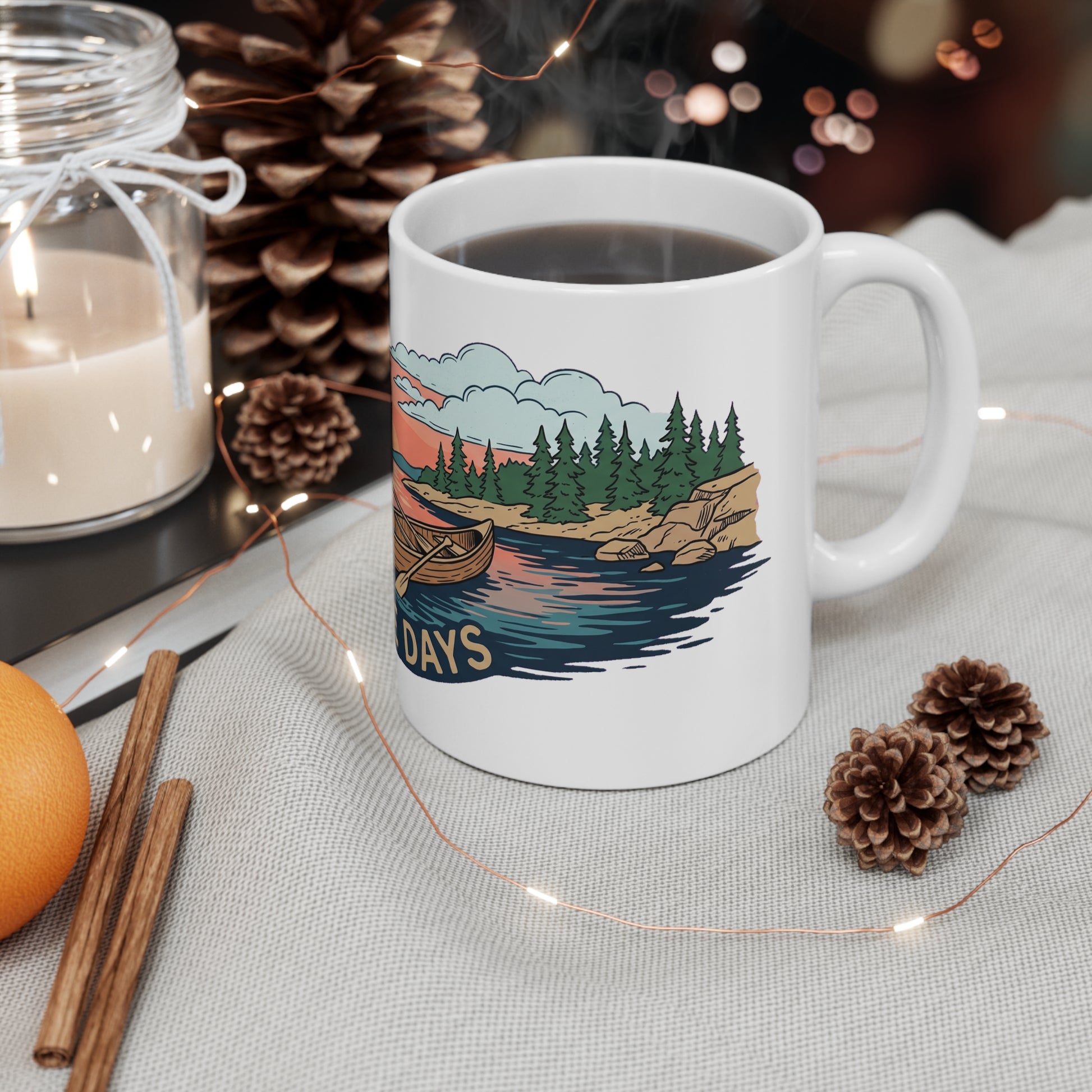 Original hand-drawn designs inspired by nature and the outdoors, from Evergreen Tees. The Lake Days Canoe Sunset design, made to order by Evergreen Tees.