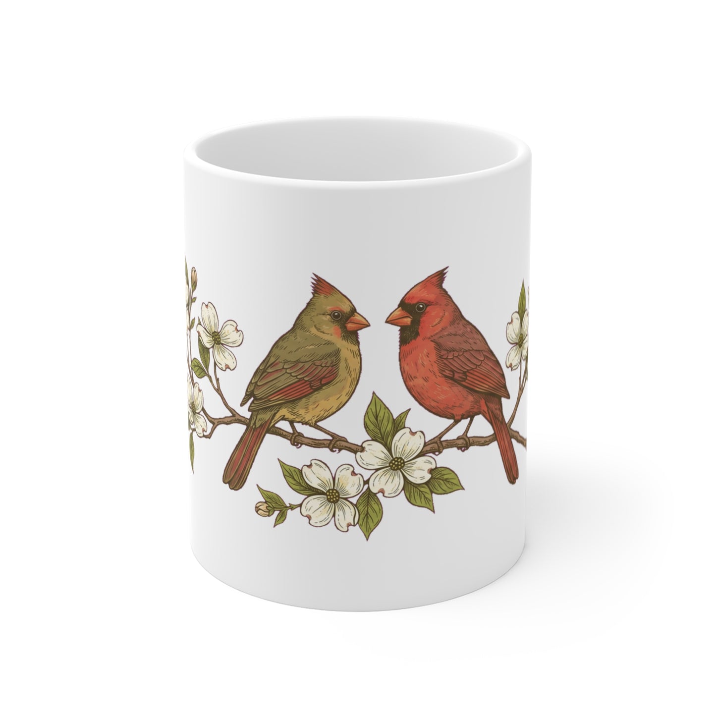 Cardinal Pair on Dogwood Branch - Mug 11oz