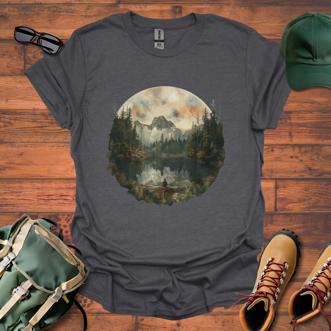 Lake Reflection Circle Tee - Unisex Softstyle T-Shirt