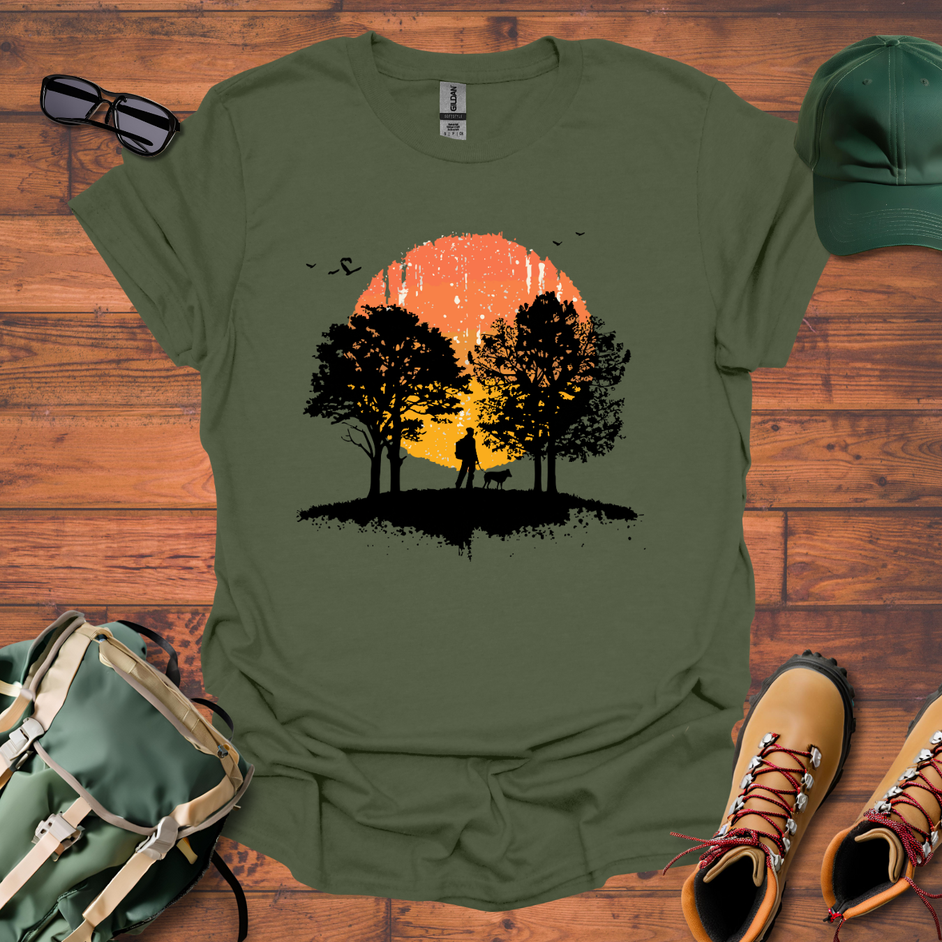 Man Dog Sun Circle 3 Tee - Unisex Softstyle T-Shirt