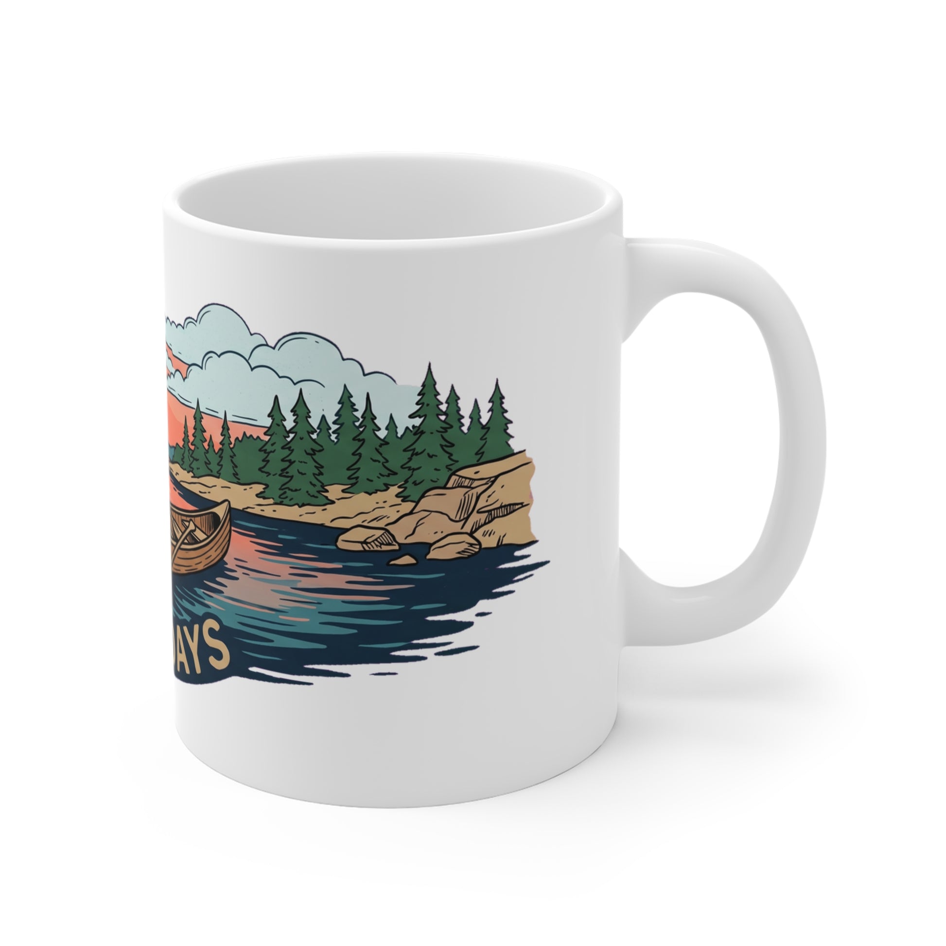 Original hand-drawn designs inspired by nature and the outdoors, from Evergreen Tees. The Lake Days Canoe Sunset design, made to order by Evergreen Tees.