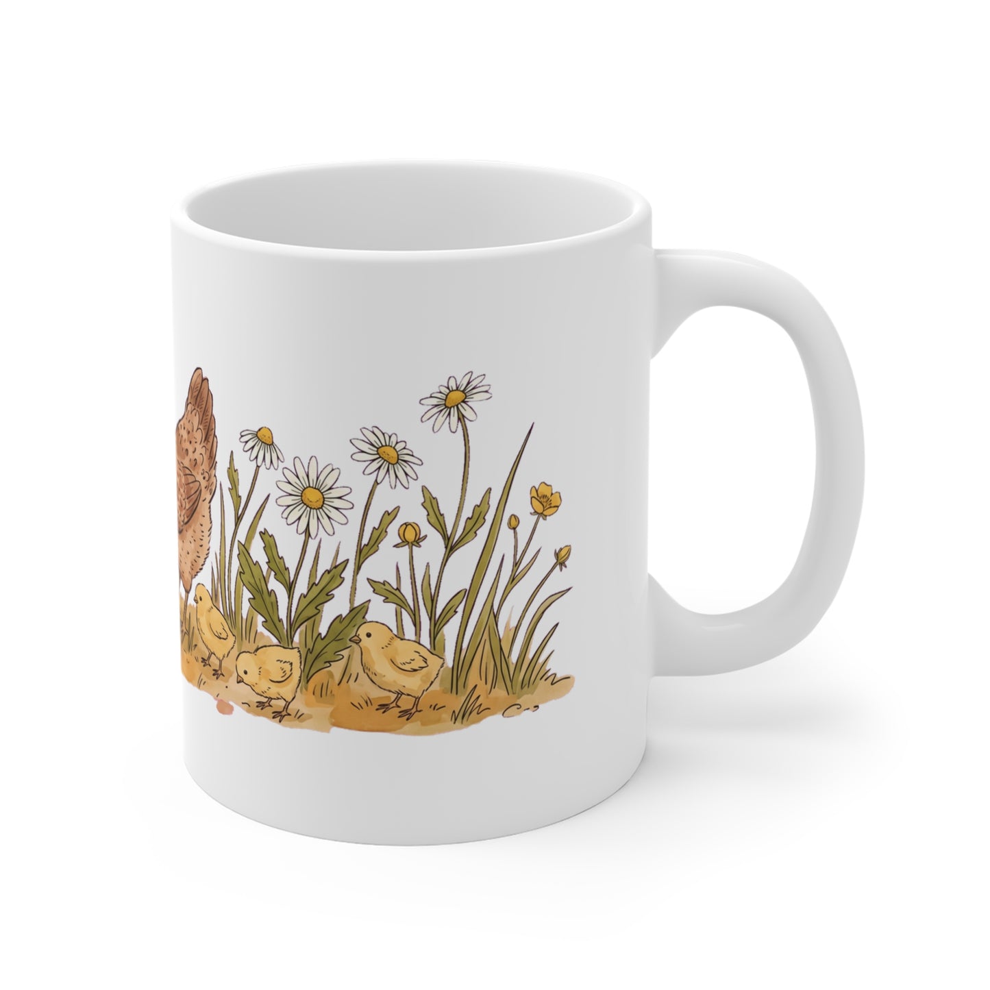 Hen & Chicks in the Daisy Meadow - Mug 11oz