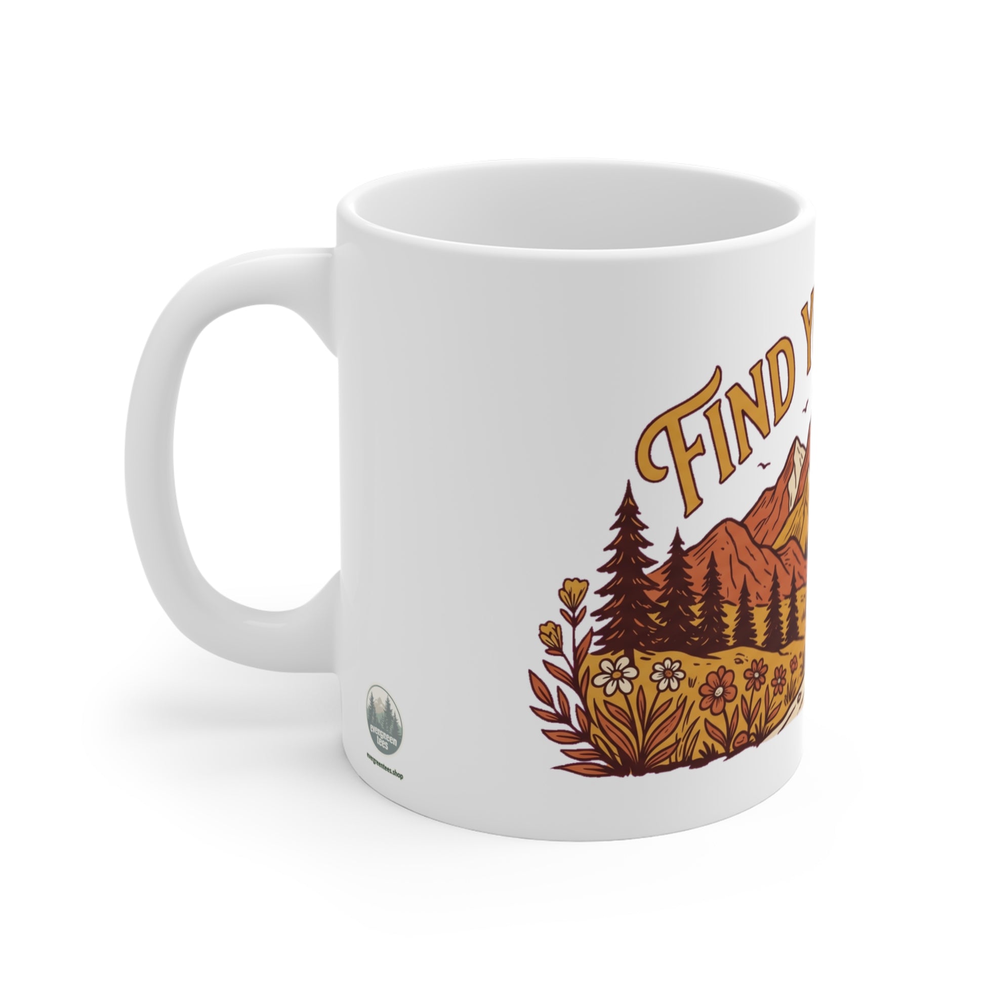 Original hand-drawn designs inspired by nature and the outdoors, from Evergreen Tees. The Find Your Wild Mountain Trail design, made to order by Evergreen Tees.