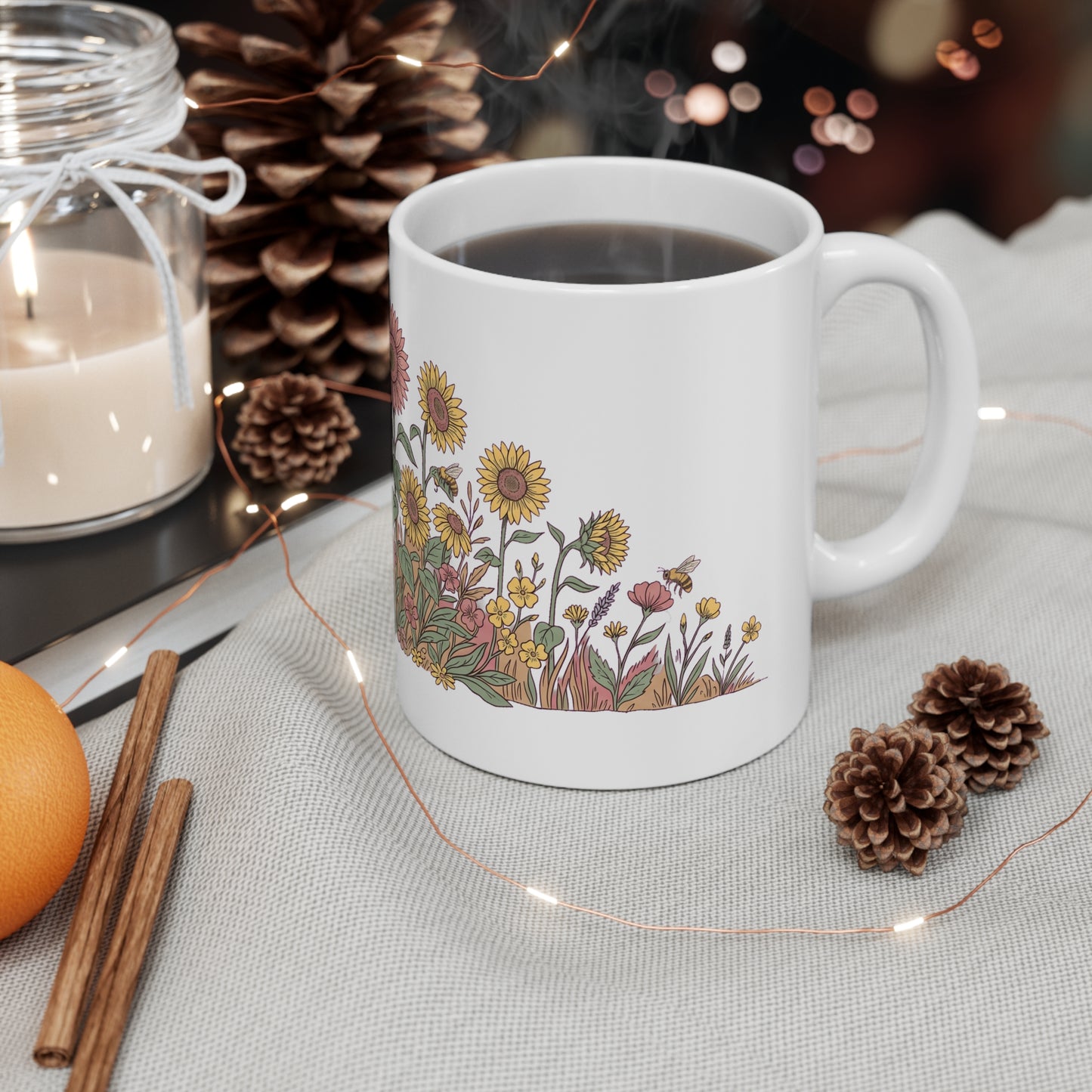 Hollyhock & Marigold Bee Garden - Mug 11oz