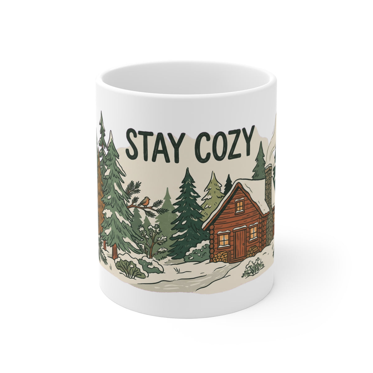 Original hand-drawn designs inspired by nature and the outdoors, from Evergreen Tees. The Cozy Cabin 01 design, made to order by Evergreen Tees.