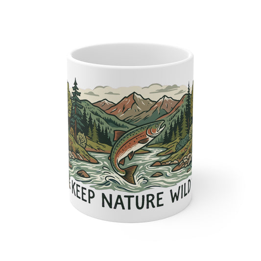 Original hand-drawn designs inspired by nature and the outdoors, from Evergreen Tees. The Keep Nature Wild Trout River design, made to order by Evergreen Tees.