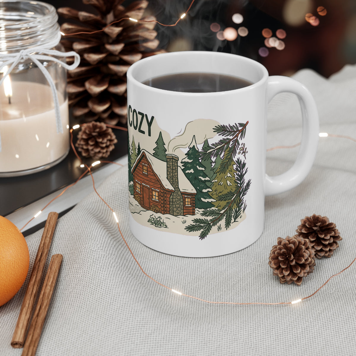 Original hand-drawn designs inspired by nature and the outdoors, from Evergreen Tees. The Cozy Cabin 01 design, made to order by Evergreen Tees.