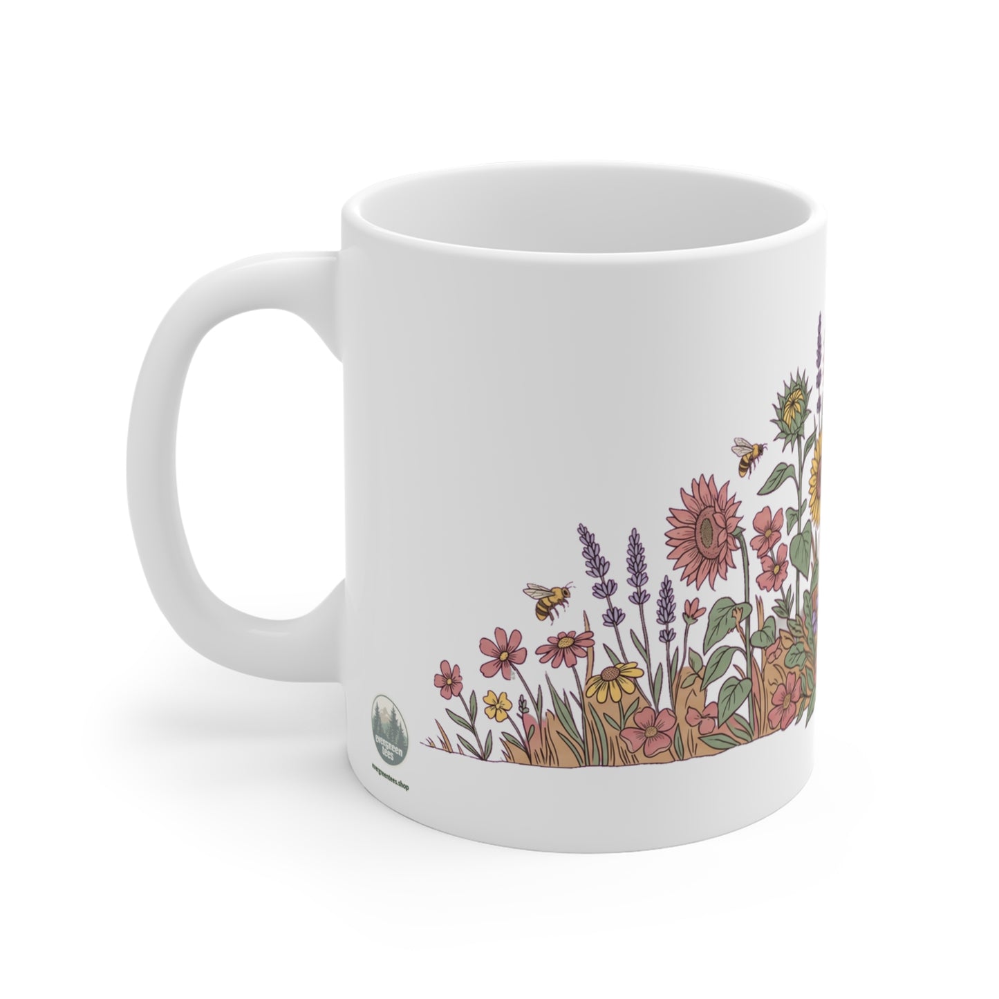 Hollyhock & Marigold Bee Garden - Mug 11oz