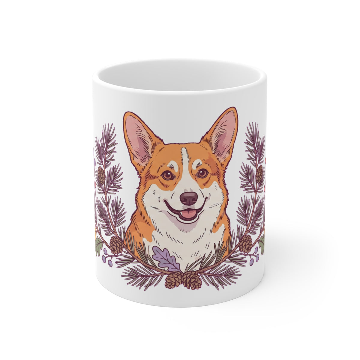Corgi in Pine & Berry Wreath - Mug 11oz