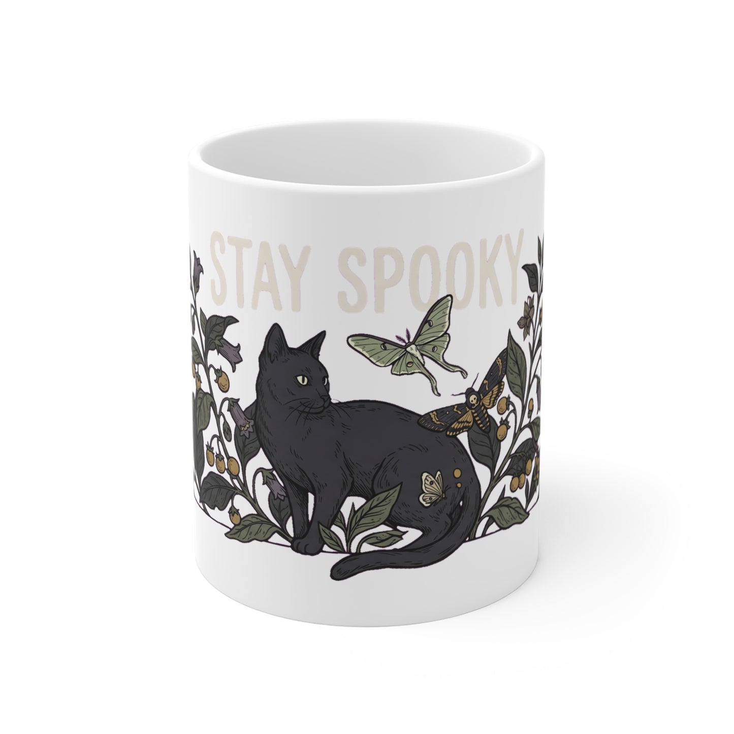 Stay Spooky Black Cat & Moth Botanical - Mug 11oz