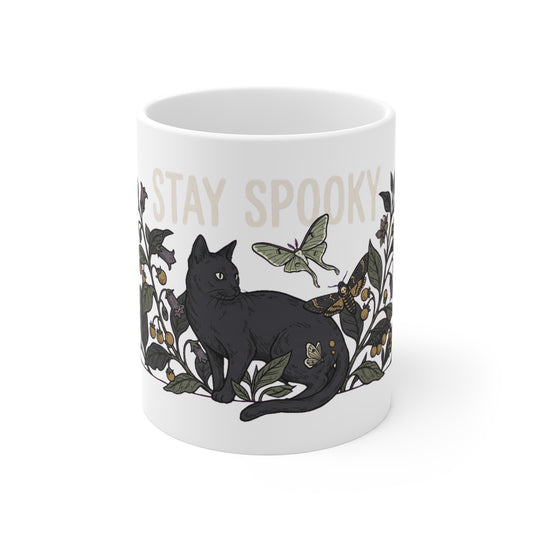 Stay Spooky Black Cat & Moth Botanical - Mug 11oz