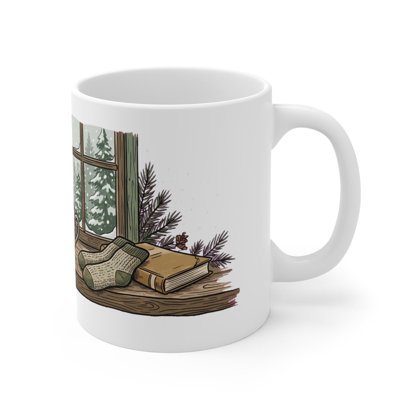 Cozy Cabin Window in Snow - Mug 11oz