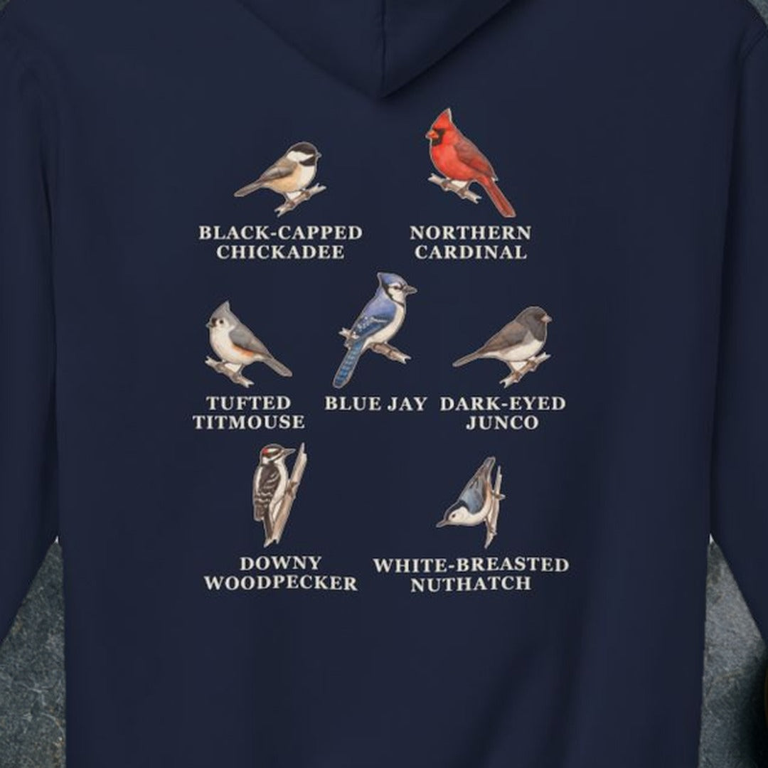 Backyard Winter Birds hoodie, Navy