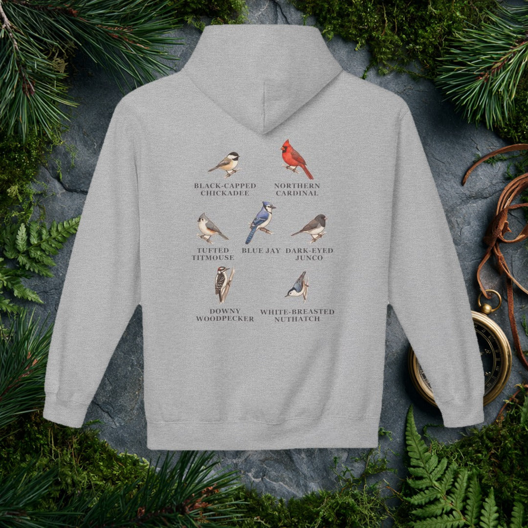Backyard Winter Birds hoodie, Sport Grey