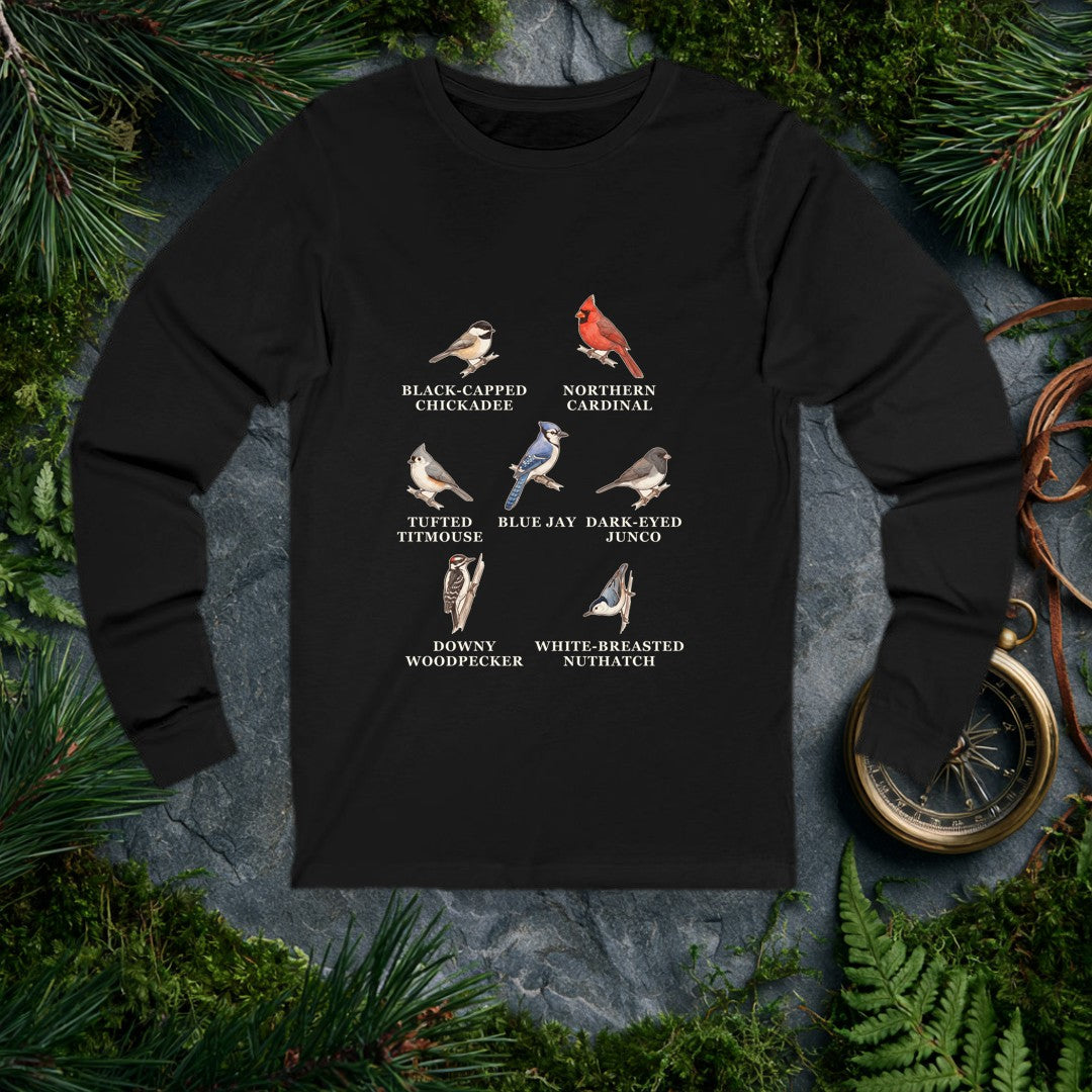 Backyard Winter Birds long sleeve, Black