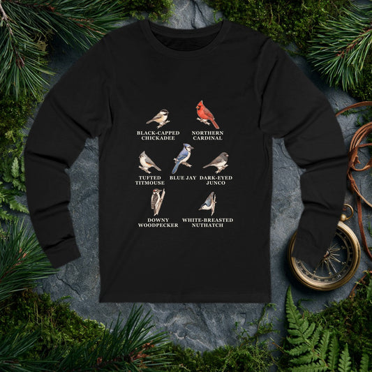 Backyard Winter Birds long sleeve, Black