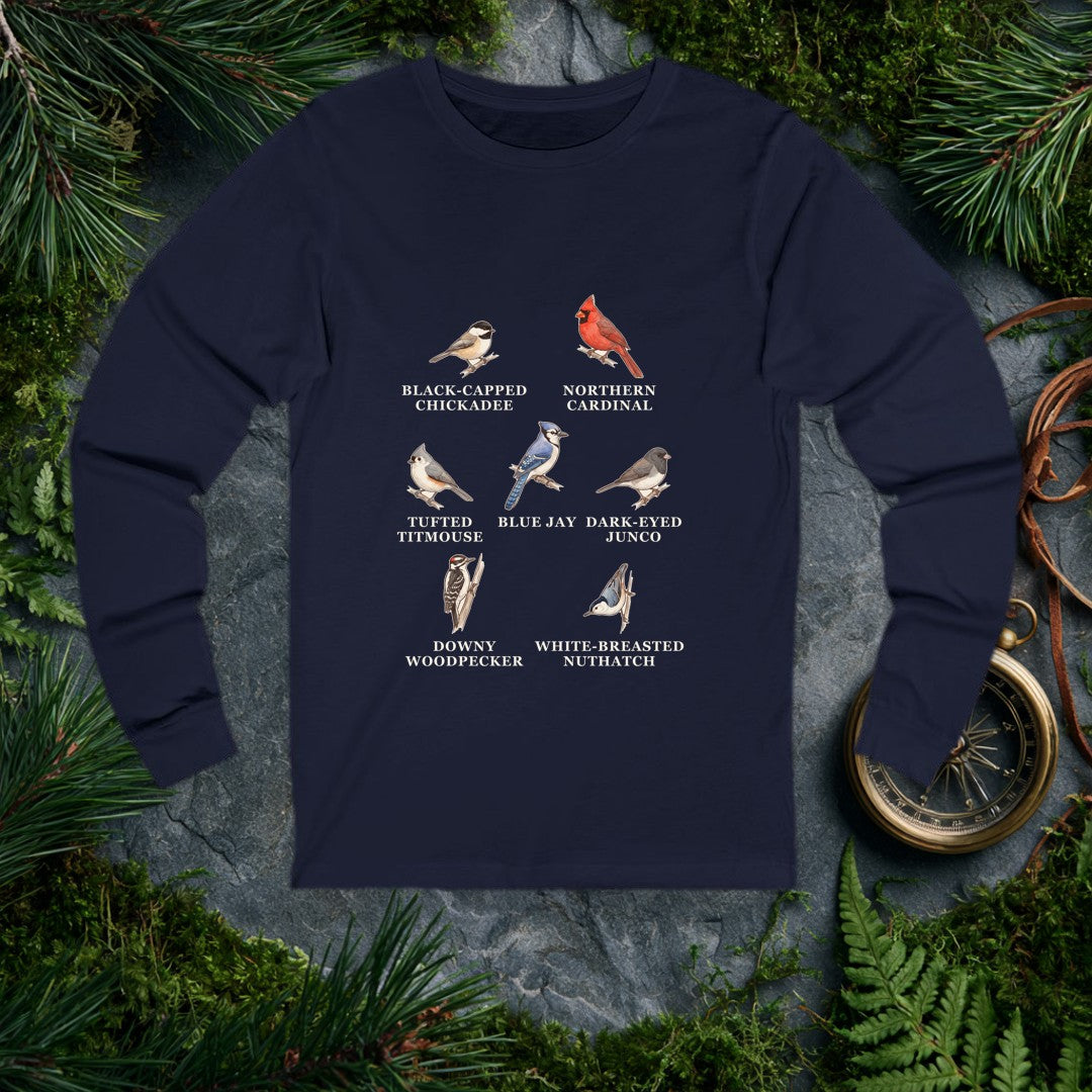Backyard Winter Birds long sleeve, Navy