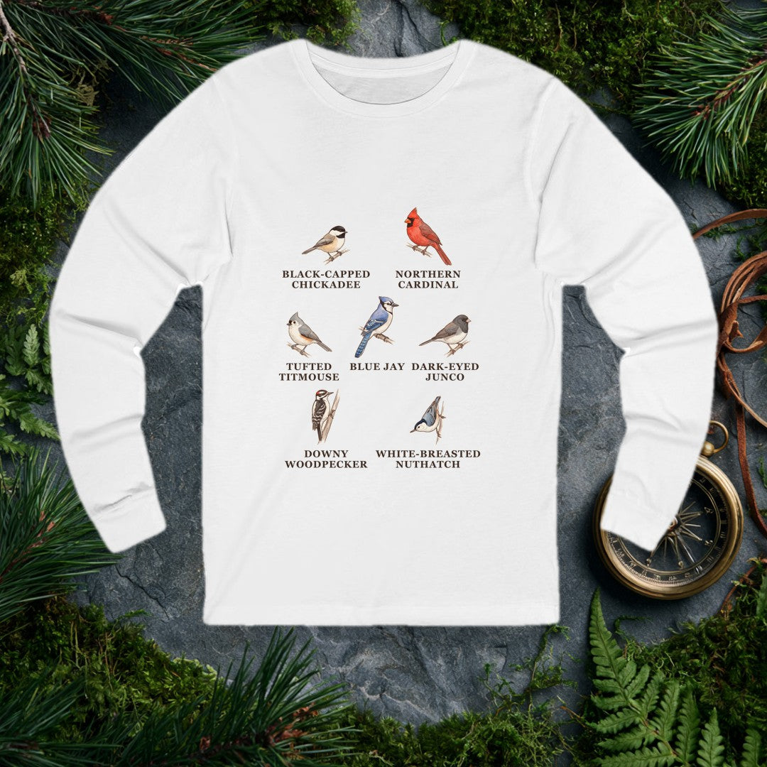 Backyard Winter Birds long sleeve, White