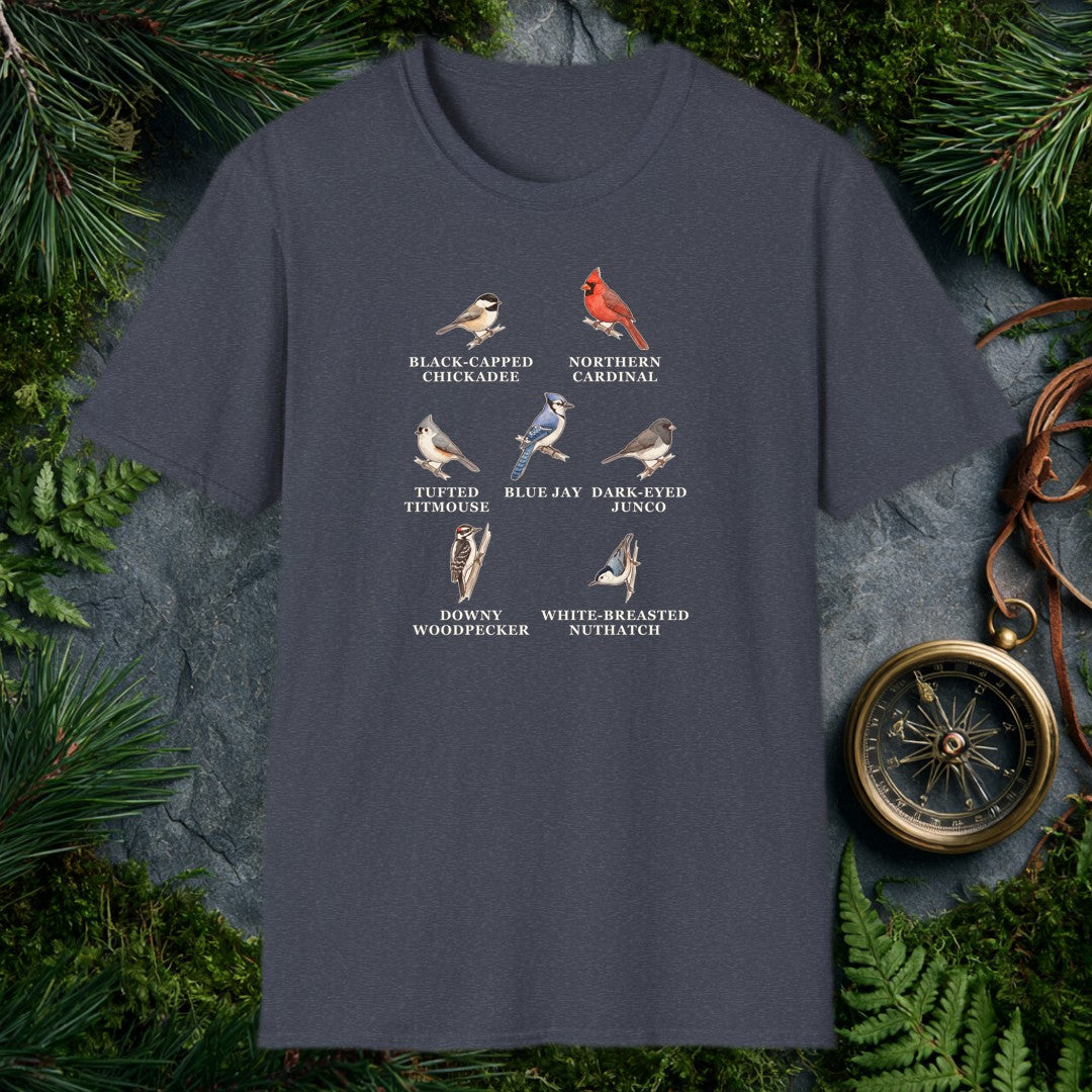 Backyard Winter Birds tee, Heather Navy