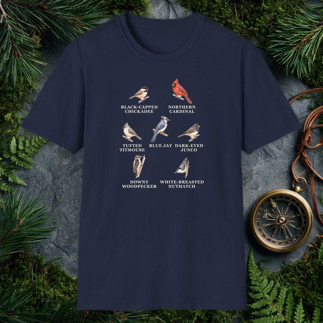 Backyard Winter Birds tee, Navy