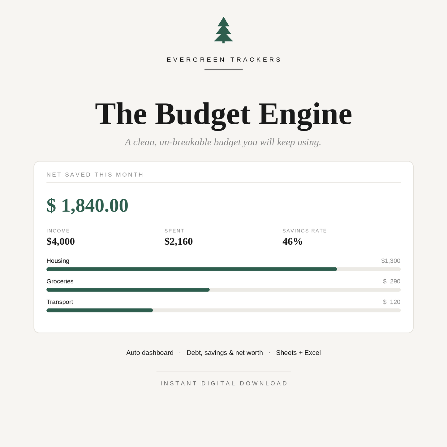 The Budget Engine — Budget Planner & Expense Tracker | Google Sheets & Excel