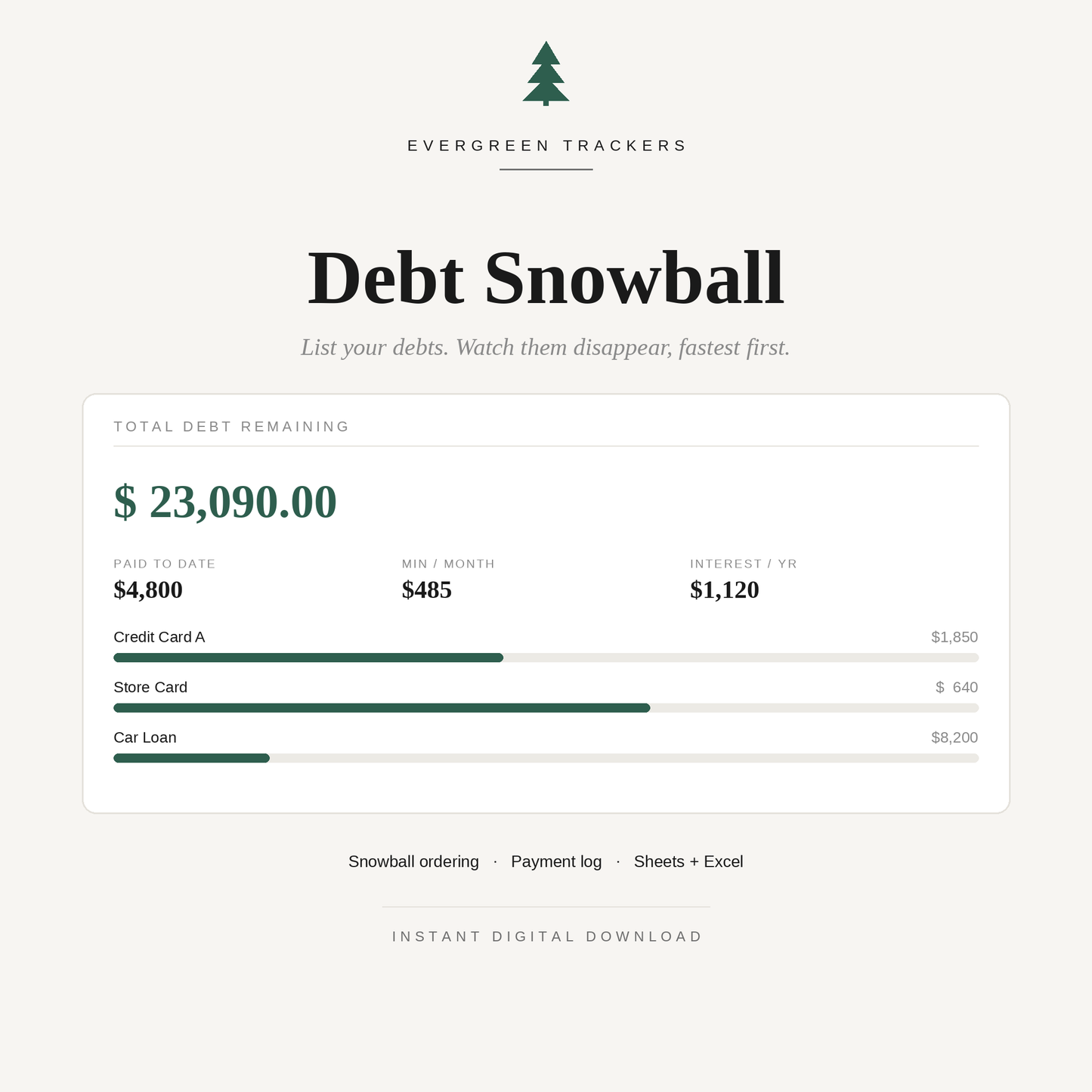 Debt Snowball Tracker — Debt Payoff Planner | Google Sheets & Excel