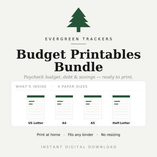 Budget Printables Bundle — Paycheck Budget, Debt & Savings | A4, US Letter, A5 & Half-Letter PDF