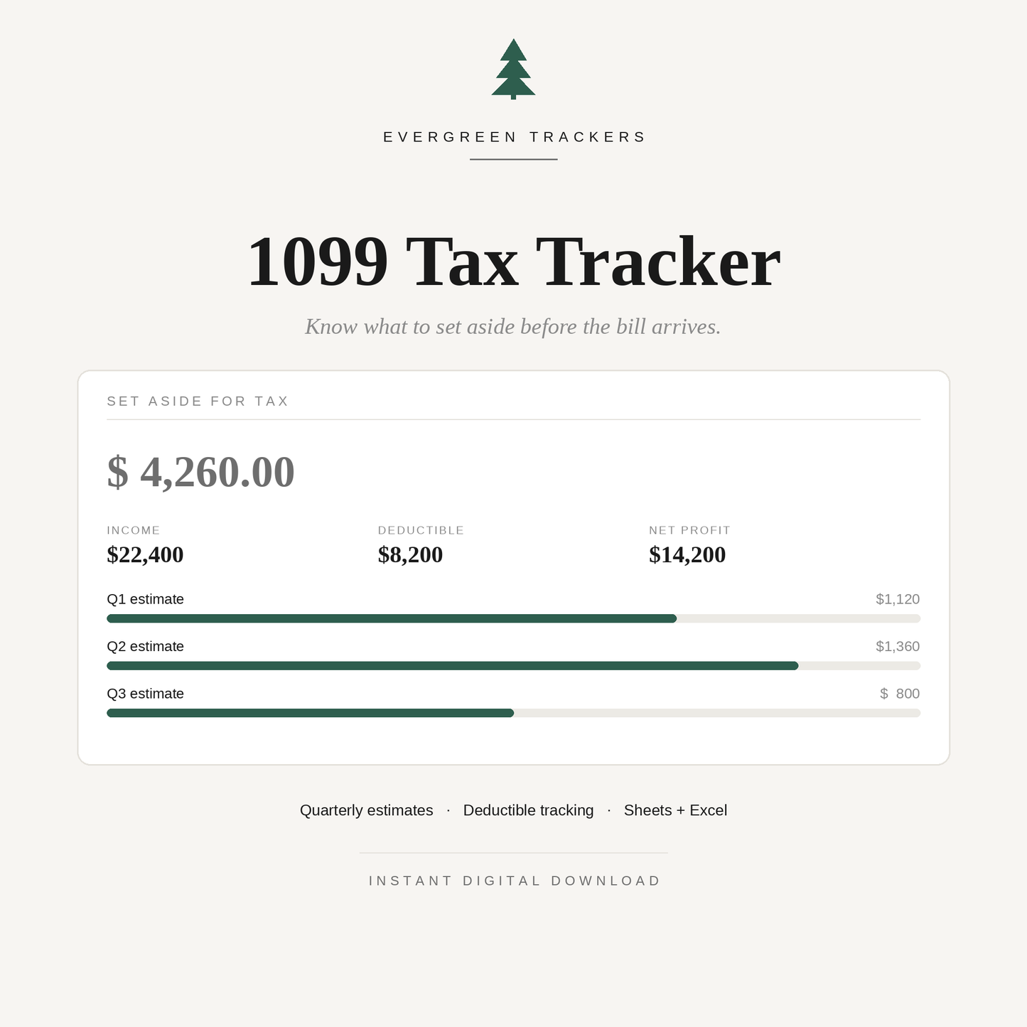 Freelancer & 1099 Tax Tracker — Self-Employed Income, Expenses & Quarterly Tax | Google Sheets & Excel