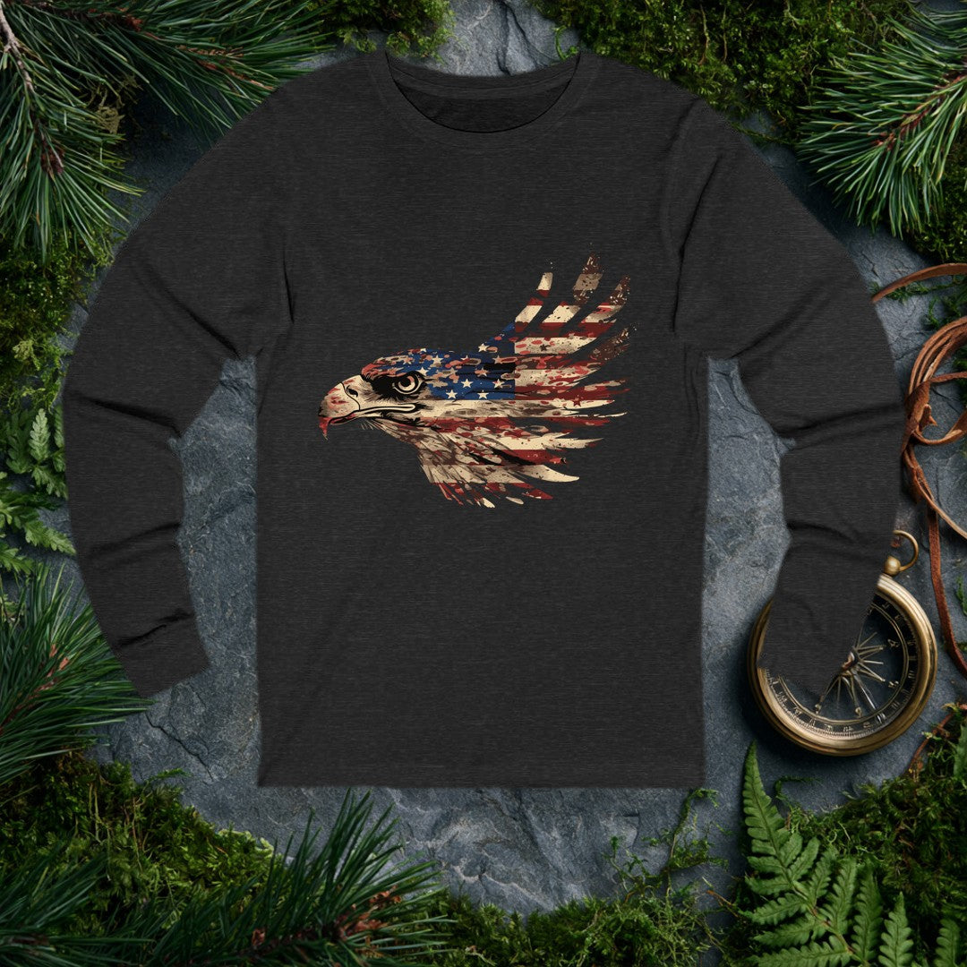 A bald eagle's profile emerges from the red, white, and blue of the American flag — stars across the crown, stripes sweeping back into feathers. It's for the…