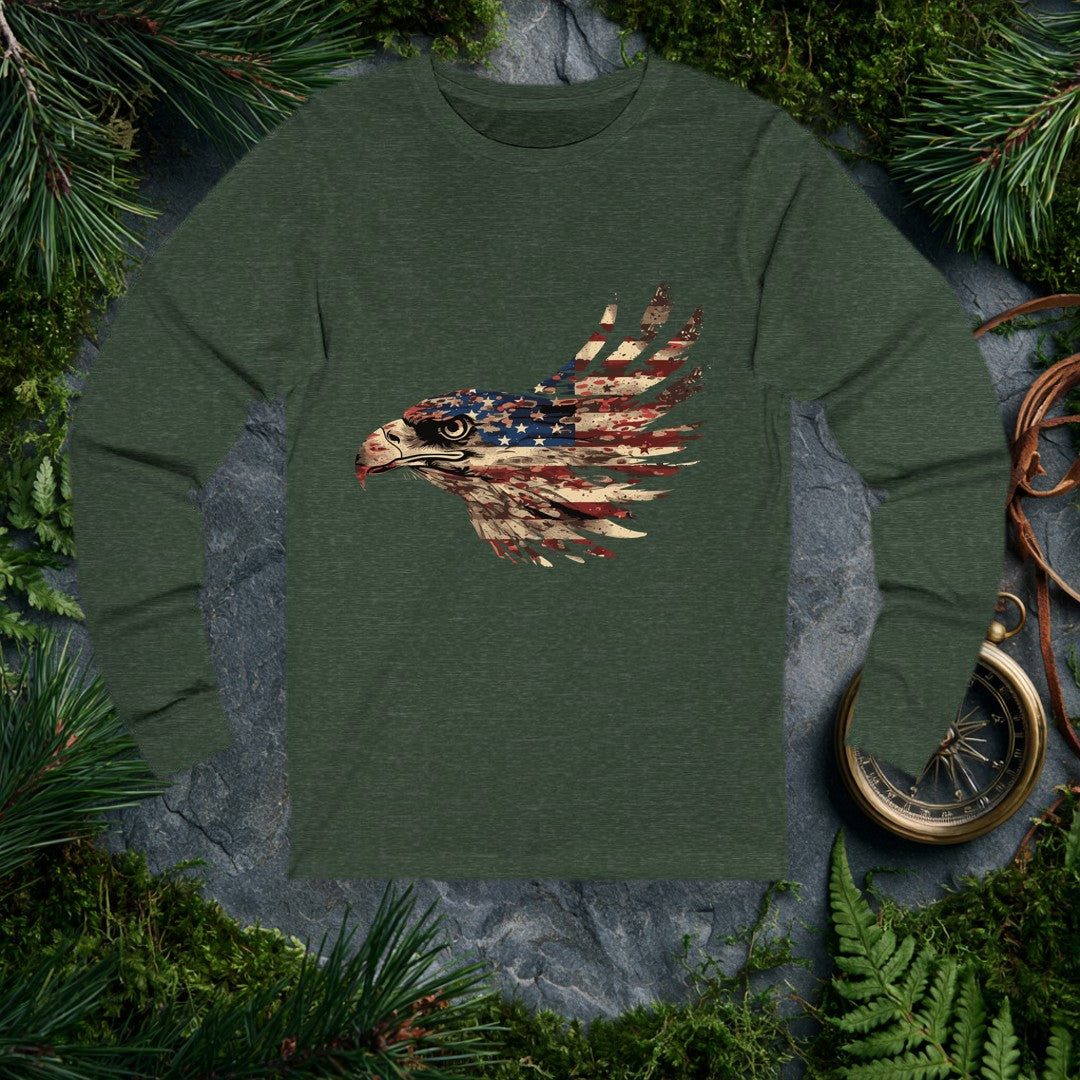 A bald eagle's profile emerges from the red, white, and blue of the American flag — stars across the crown, stripes sweeping back into feathers. It's for the…
