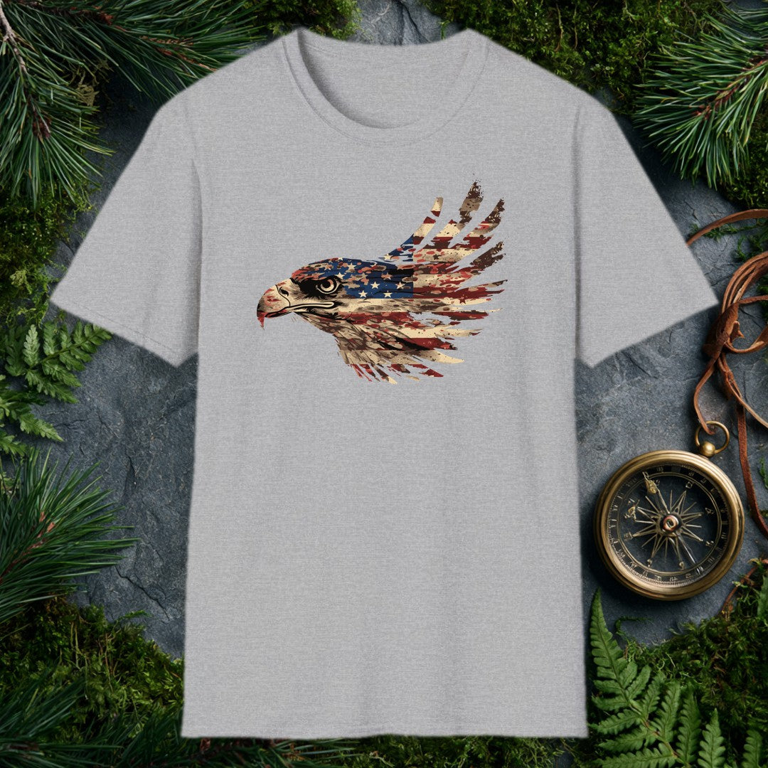 A bald eagle's profile emerges from the red, white, and blue of the American flag — stars across the crown, stripes sweeping back into feathers. It's for the…