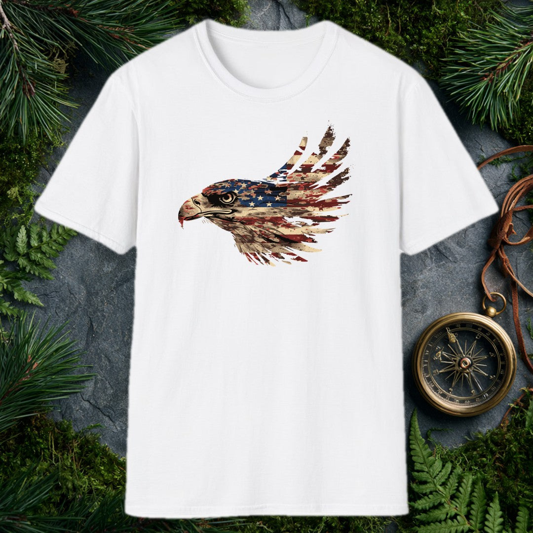 A bald eagle's profile emerges from the red, white, and blue of the American flag — stars across the crown, stripes sweeping back into feathers. It's for the…