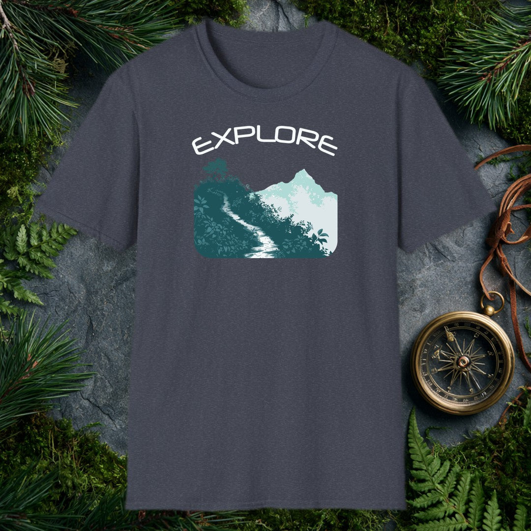 A winding trail cuts through dense teal foliage toward a mist-wrapped mountain peak, a lone tree silhouetted above the ridge — for the hiker who knows the path…