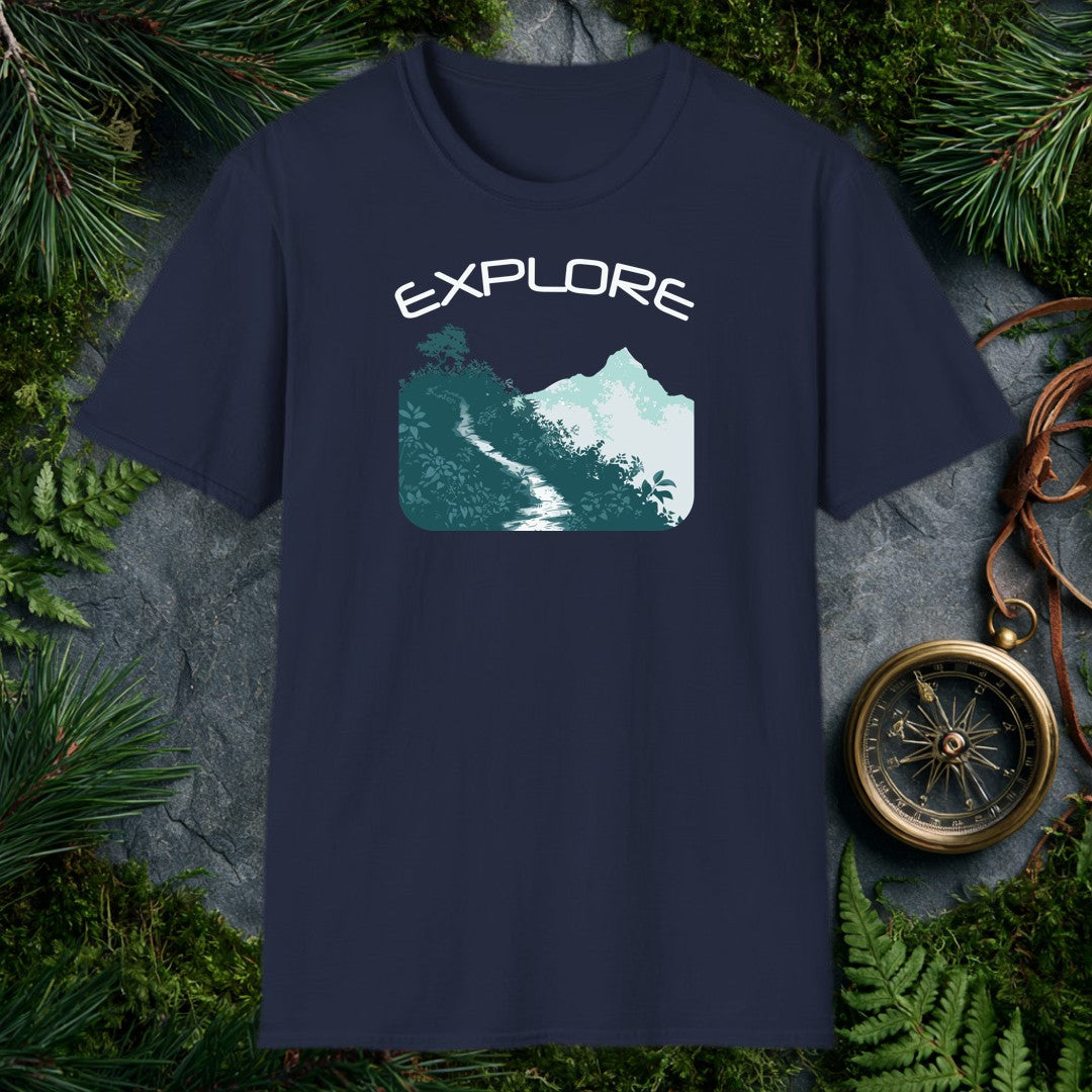 A winding trail cuts through dense teal foliage toward a mist-wrapped mountain peak, a lone tree silhouetted above the ridge — for the hiker who knows the path…