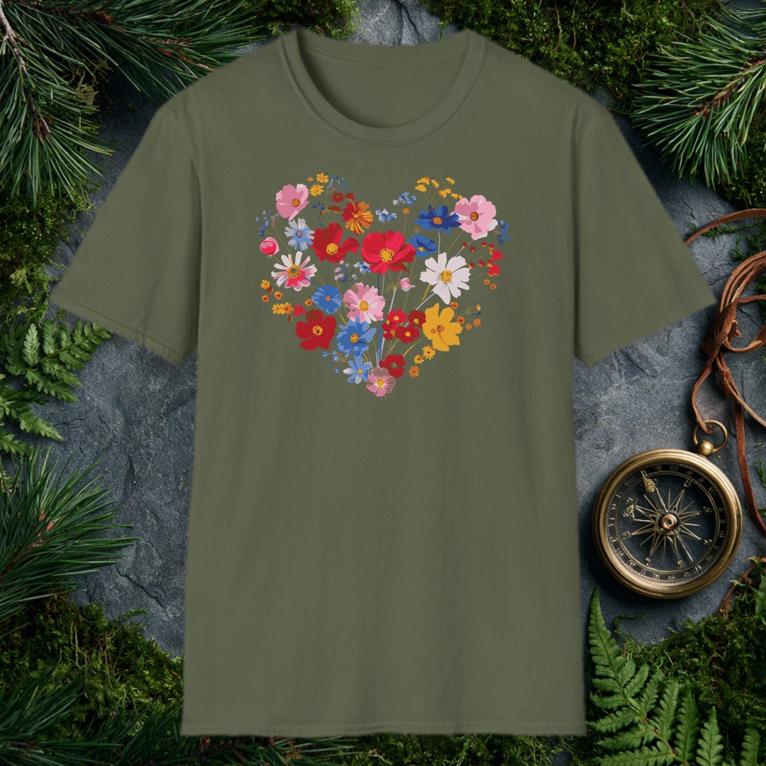 A generous heart built from cosmos, poppies, and wildflowers in red, blue, blush, and gold — the kind of bouquet someone who loves their garden gives to…