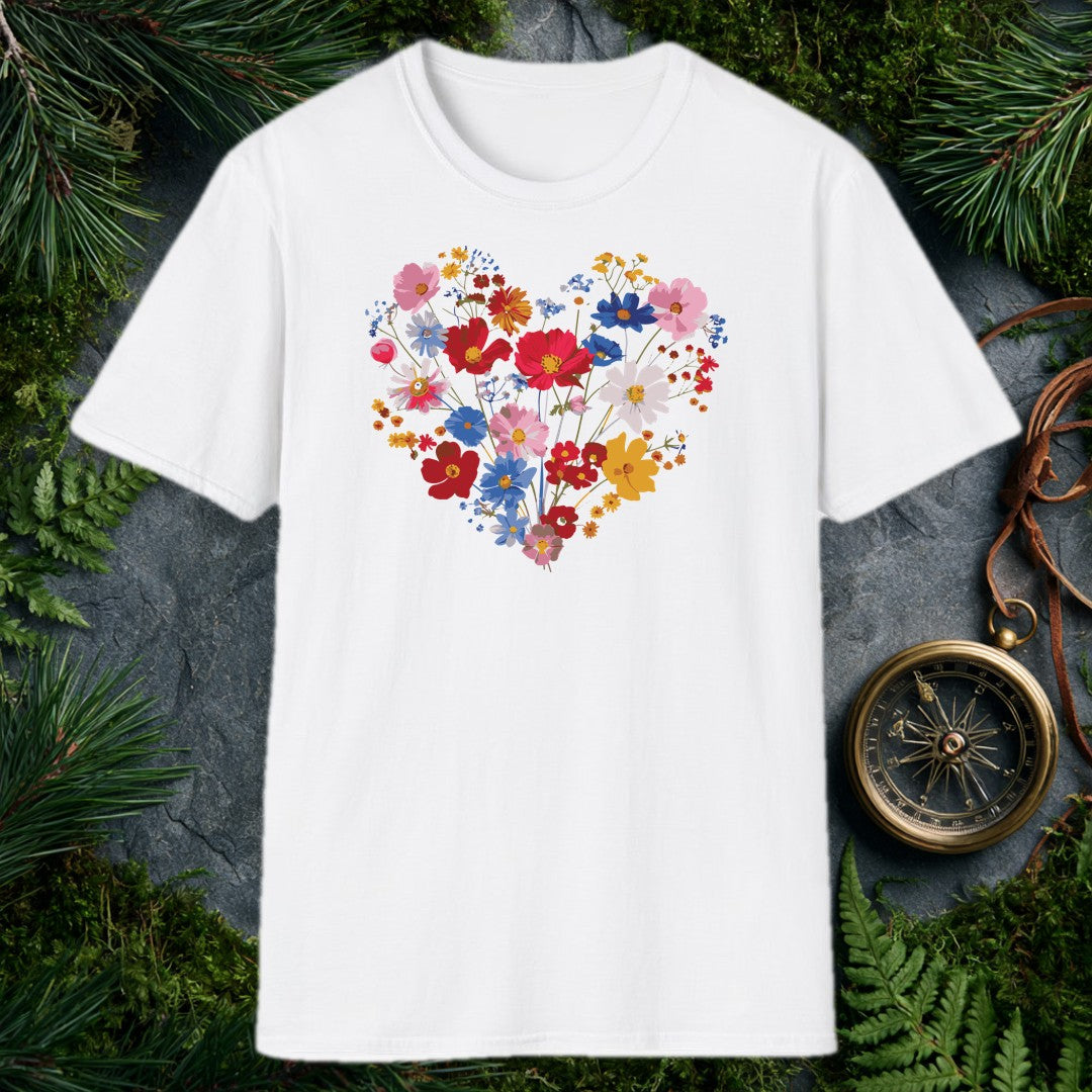 A generous heart built from cosmos, poppies, and wildflowers in red, blue, blush, and gold — the kind of bouquet someone who loves their garden gives to…