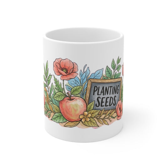 Wildflower Country, by the Cupful Hand-drawn botanicals with a soft vintage texture, wrapped around a classic 11oz ceramic mug. A little meadow for the morning…