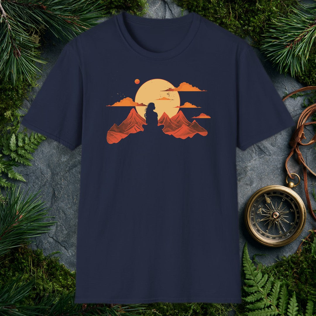 A woman's silhouette stands between red rock peaks beneath a wide amber sun — the feeling of finally cresting a ridge and having the whole horizon to yourself.…