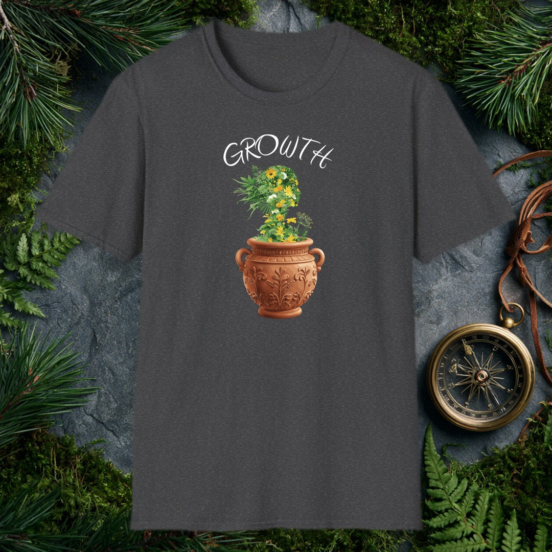 A woman's profile blooms from an ornate terracotta urn, her silhouette filled with yellow daisies, sunflowers, and cascading green foliage — a quietly stunning…