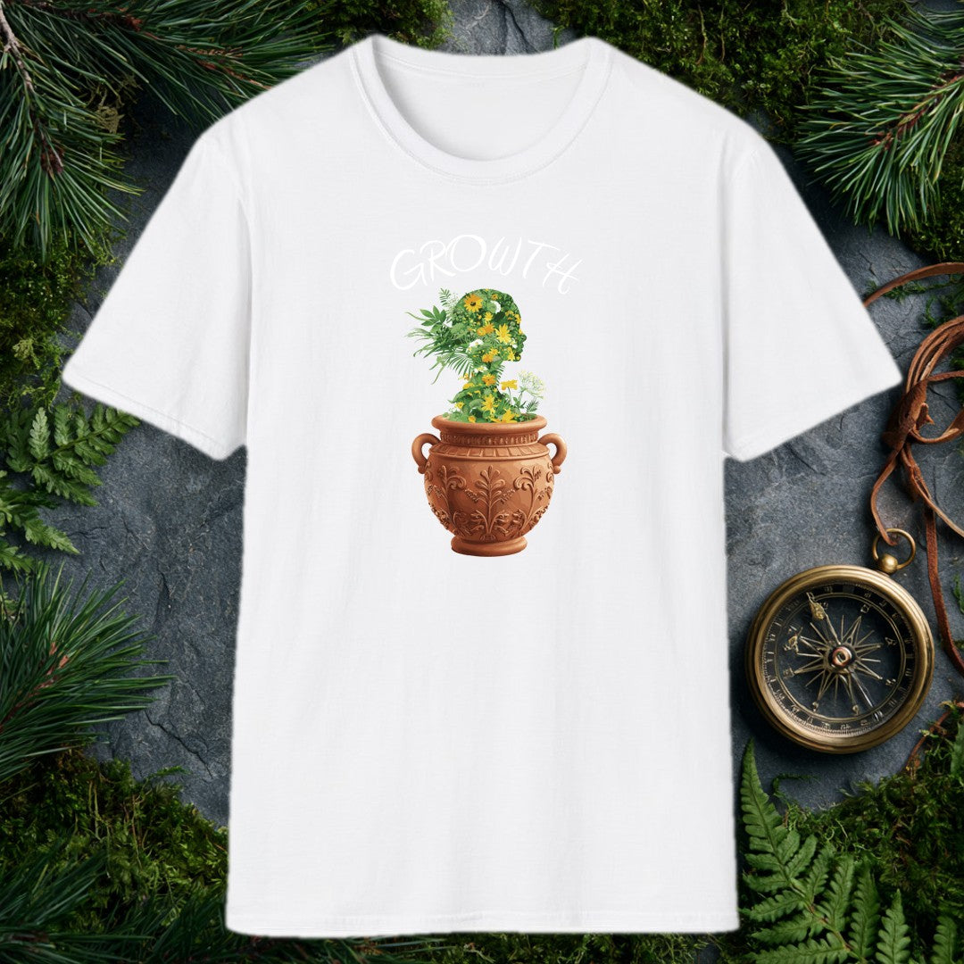 A woman's profile blooms from an ornate terracotta urn, her silhouette filled with yellow daisies, sunflowers, and cascading green foliage — a quietly stunning…